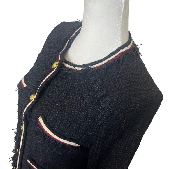 Veronica Beard Eclipse Fringe Trim Jacket Black Tweed Blazer Women’s Size 4 - Picture 10 of 15